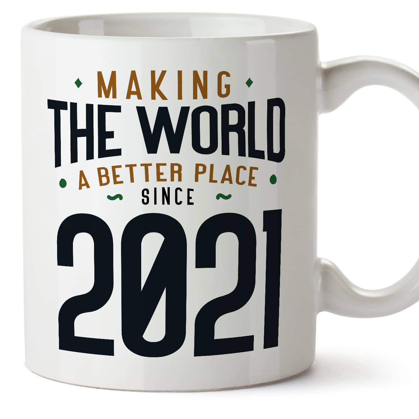 MUGFFINS 2021 Birthday Mug - in English - Making the World a Better Place - Funny Anniversary Present - 11 oz — image 1
