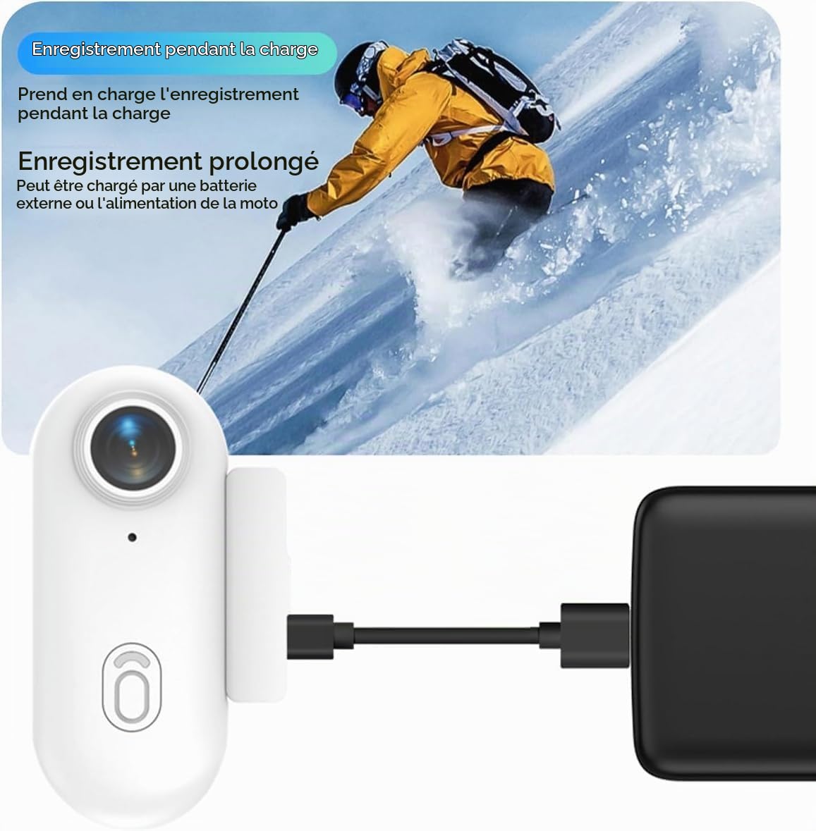 Mini Camera Sport 1080P Camera Sport Avec 64GB TF Caméra Portable POV 120° Wide-Angle Étanche Caméra de sport Audio et Vidéo Enregistrement Mains Libres Action Cam pour Casque Cyclisme Et Moto(Blanc)