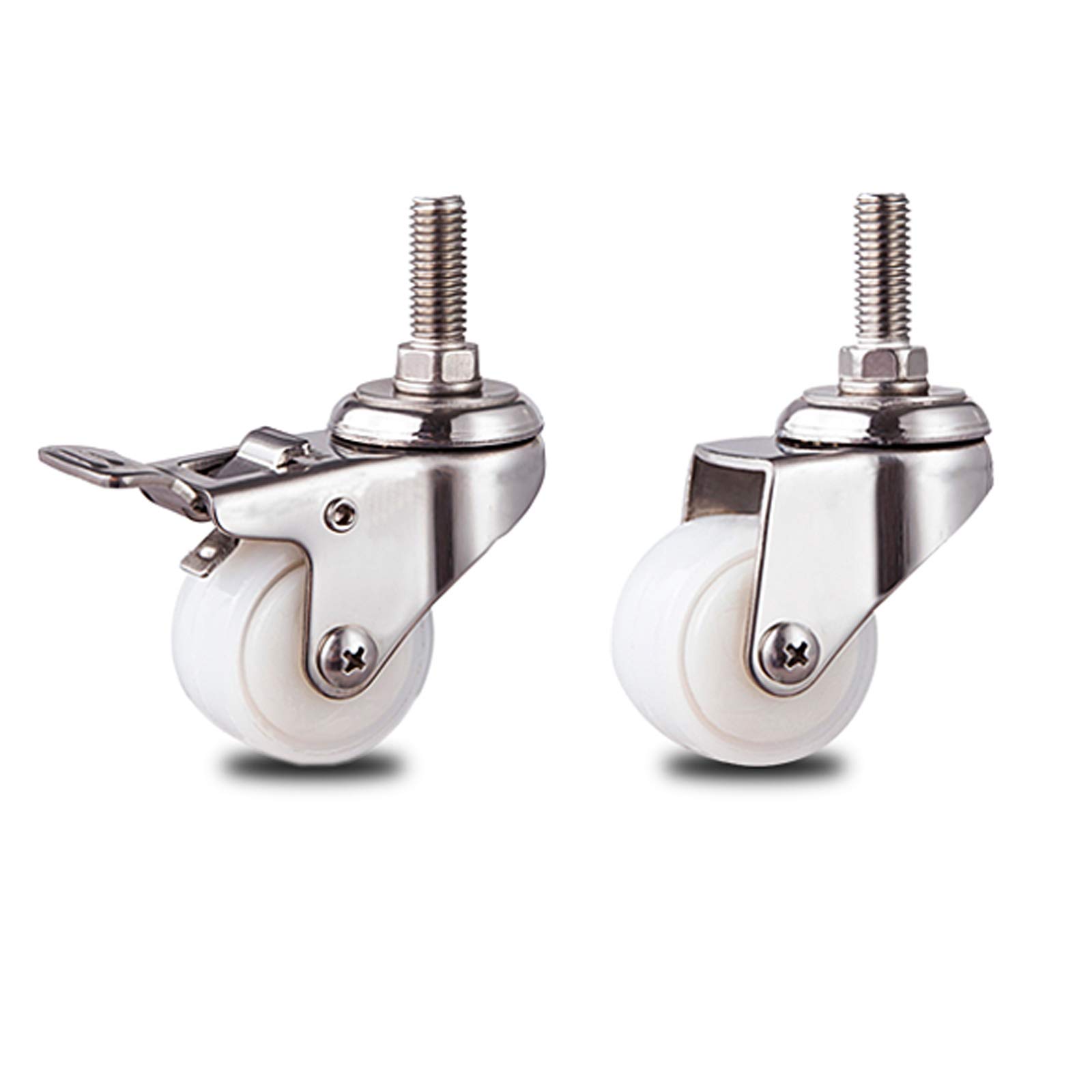 Koła jezdne, koła z gwintem M10X25 mm, małe kółka do wózka sklepowego, kółka obrotowe 360 stopni, koła zapasowe, materiał PA, 4 szt., białe/hamulcowe/40 mm/1,5 cala