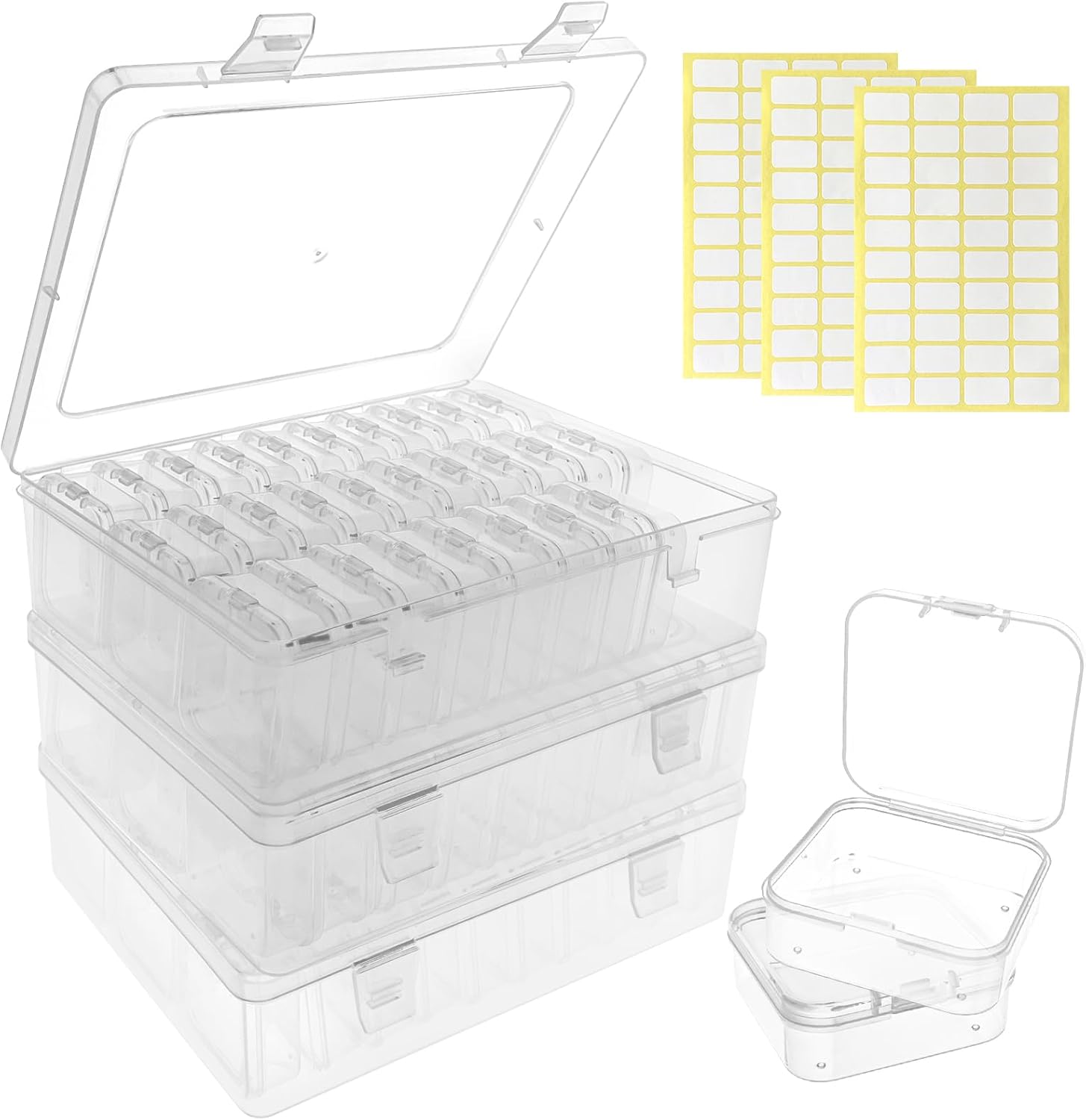 Bead Organizer Box – Small Bead Storage Containers, Mini Clear Plastic Storage Boxes with Hinged Lids, Rectangle Craft Case for Jewelry, DIY Beading, Nail Art, and Small Parts (93 PCS)