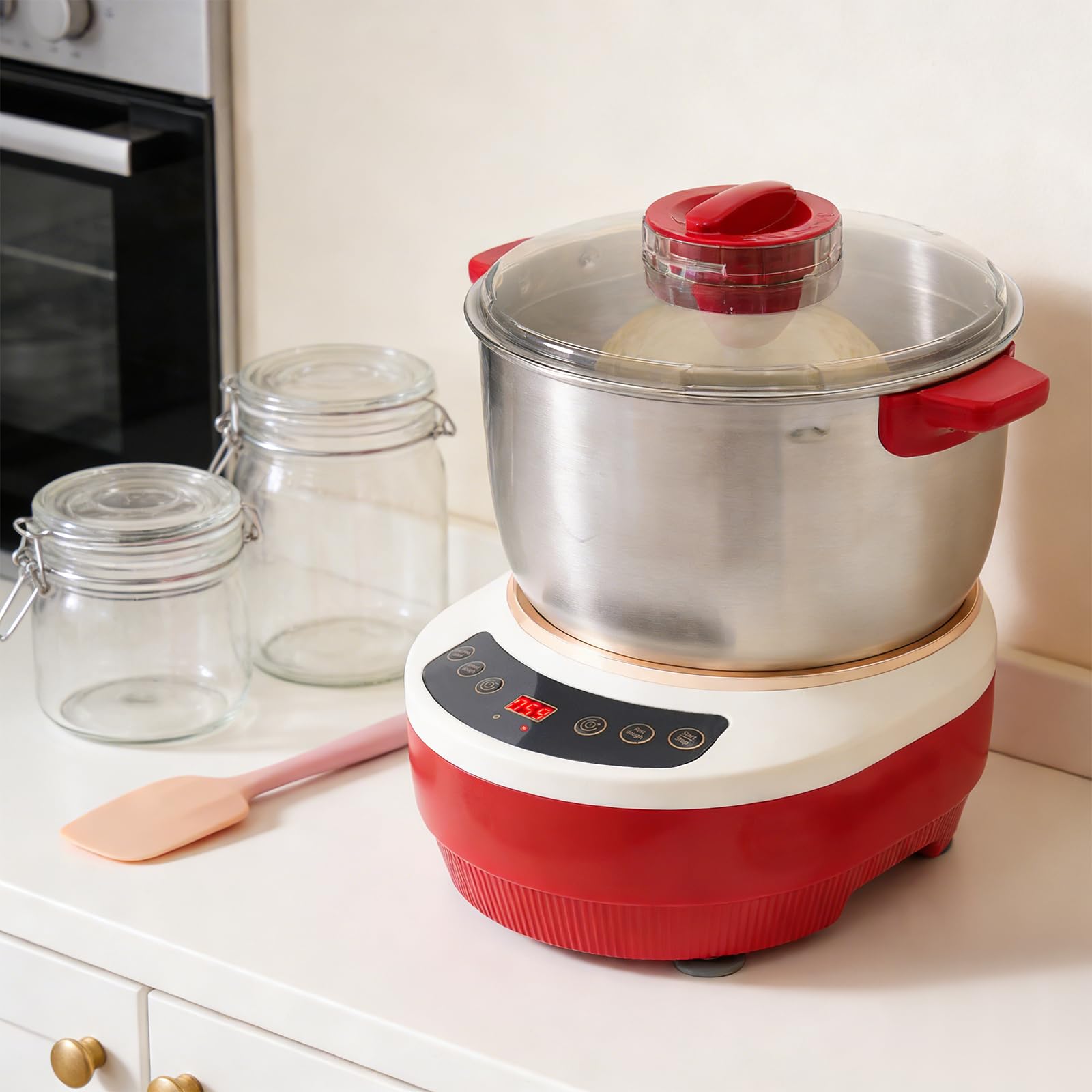 Teigknetmaschine 7L Edelstahl für Brot Nudeln, Küchen-Teigmixer | 304 Edelstahl, 250W Motor für gleichmäßiges Kneten, Sichtdeckel ermöglicht einfache Prozesskontrolle