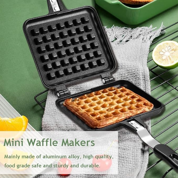 Image of Waffle Maker Machine Comfortable Handle Sandwich Maker Gas Stove Non Stick Waffle Maker Pan Press Plate Waffle Mold Gas Burner Stove Kitchen Tool Home Restaurant