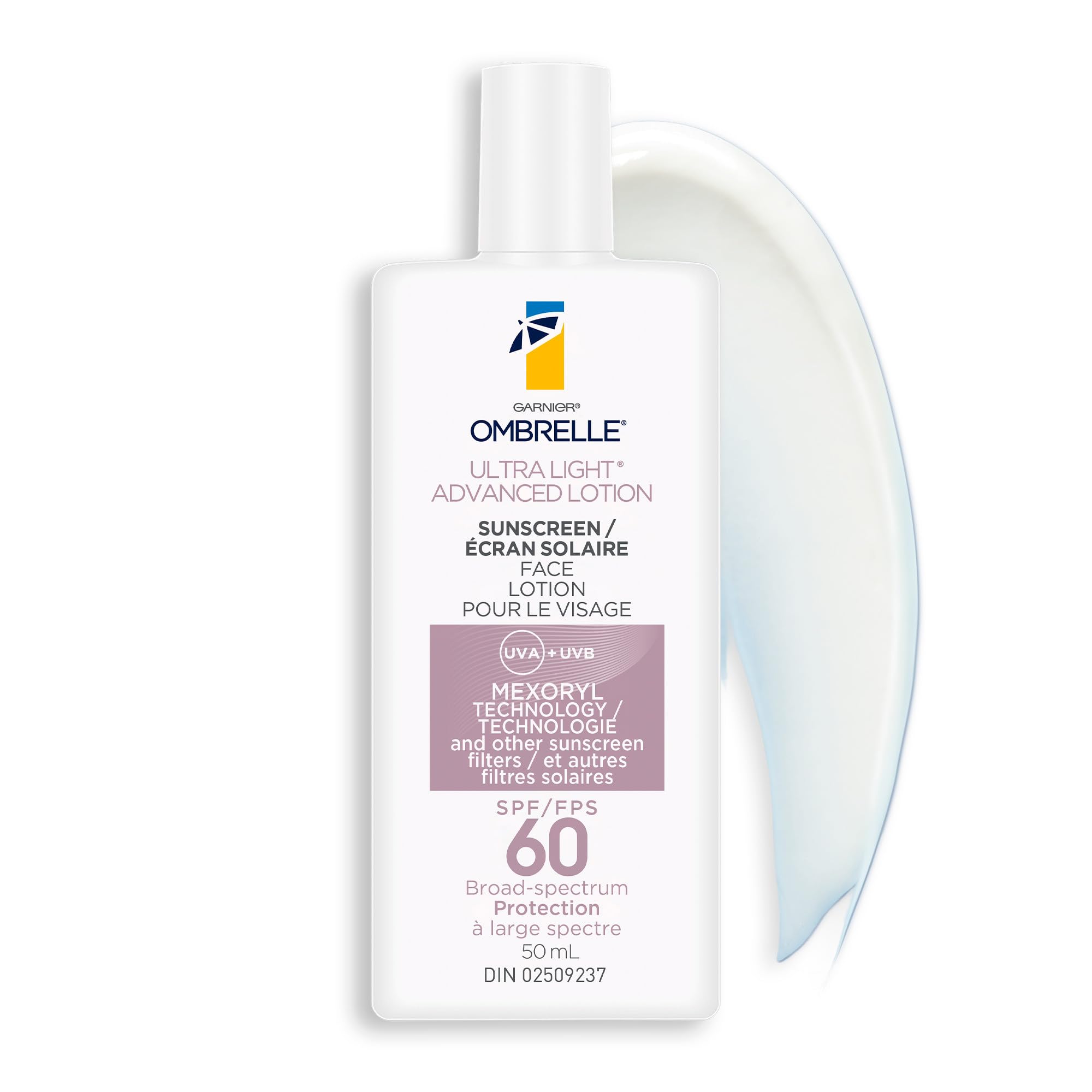 Garnier Ombrelle Ultra Light Advanced Face Sunscreen Lotion SPF 60, For Sensitive Skin, Travel Sunscreen, Quick-Absorbing, Broad-Spectrum UVA/UVB Very High Protection, Water Resistant, 50ml