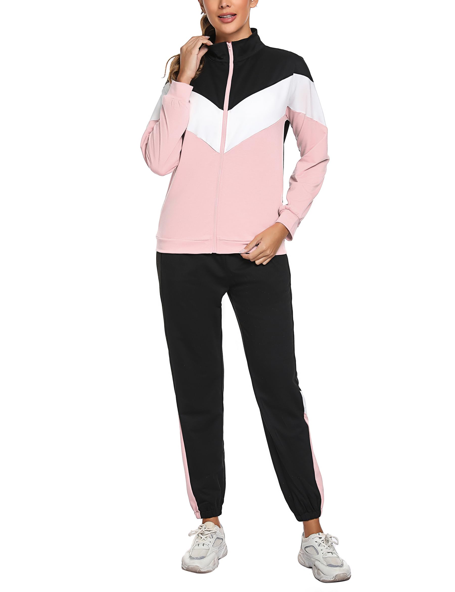 Marvmys Tuta Donna Completa Sportiva Set Leggero Maniche lunghe Colore Contrasto Autunno Invernale Sportivi