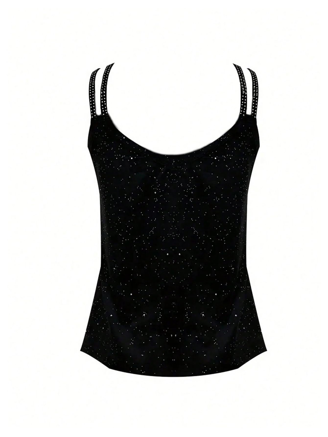 Floerns Canotta da donna con scollo a V glitterata con strass senza maniche scintillante