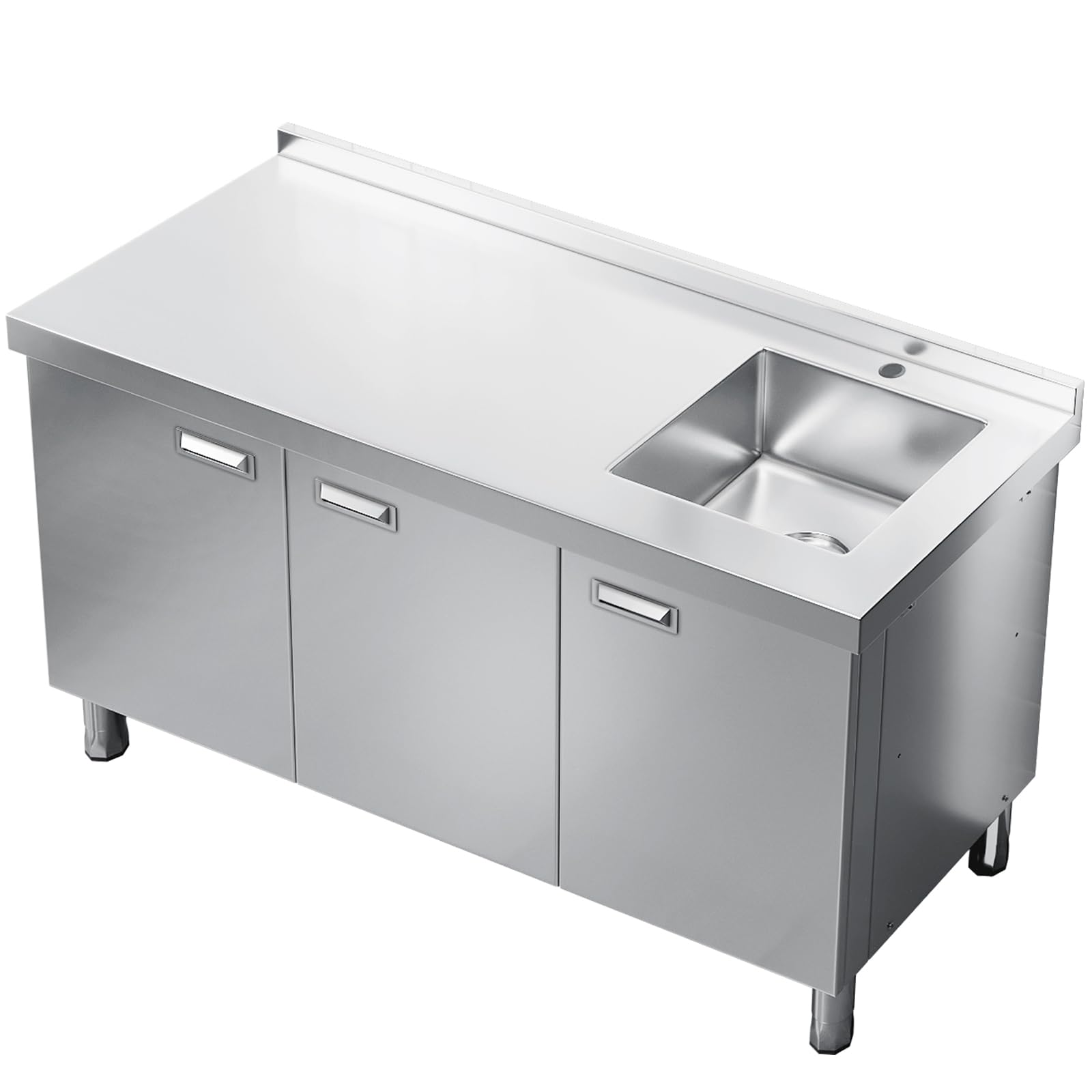 ZZV Stainless Steel Sink with Cabinet, Freestanding Utility Sink