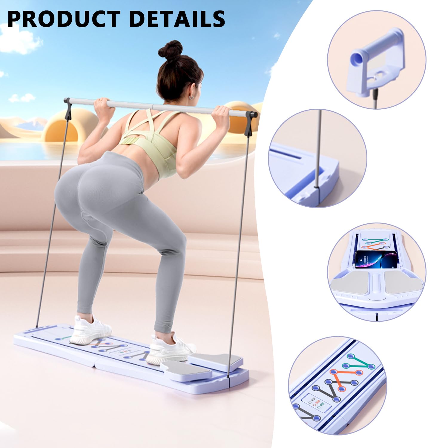 8 in1 mini Reformer Pilates, Reformer Pilates per Casa, Multifunzione Pieghevole Tavola Pilates per Casa, Automatic Rebound