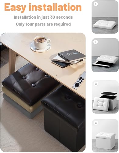Miniatura 27 de FujDun® Reposapiés otomano plegable de almacenamiento con bolsillo lateral, reposapiés para sofá, asiento otomano de cuero para sala de estar,