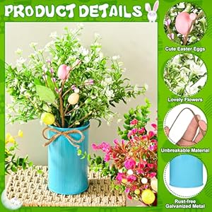 Easter Decorations for Home Artificial Flowers with Vase Easter Centerpieces for Tables Farmhouse Coffee Table Decor with 3 Egg Picks, 3 Eucalyptus, 3 Fake Flowers, 3 Metal Vase and 3 LED Light String Easter Decorations for Home Artificial Flowers with Vase Easter Centerpieces for Tables Farmhouse Coffee Table Decor with 3 Egg Picks 3 Eucalyptus 3 Fake Flowers 3 Metal Vase and 3 LED Light String