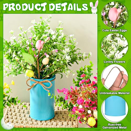 Easter-Decorations-for-Home-Artificial-Flowers-with-Vase-Easter-Centerpieces-for-Tables-Farmhouse-Coffee-Table-Decor-with-3-Egg-Picks-3-Eucalyptus-3-Fake-Flowers-3-Metal-Vase-and-3-LED-Light-String Easter Decorations for Home Artificial Flowers with Vase Easter Centerpieces for Tables Farmhouse Coffee Table Decor with 3 Egg Picks 3 Eucalyptus 3 Fake Flowers 3 Metal Vase and 3 LED Light String