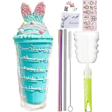 Chocolate Unicorn Travel Tumblers with Straws Ice Cream Bunny Drinkiware Water Bottle Kid Cookie Ear Coffee Mug Reusable Plastic Cup Birthday Gift ice cream bunny blue w, 450 ml