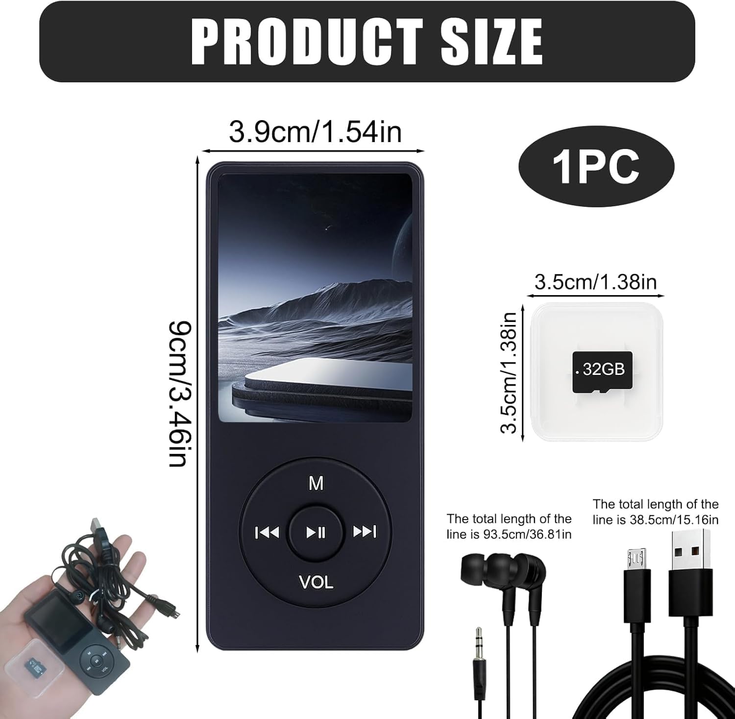 32GB MP3 Lecteur de Musique HiFi Portable sans Perte avec Bleu, with 1.8 inch LCD Screen and Memory Card Slot,Max Support 32GB Memory Card,Appareil Multifonctionnel pour Sport et Enfants