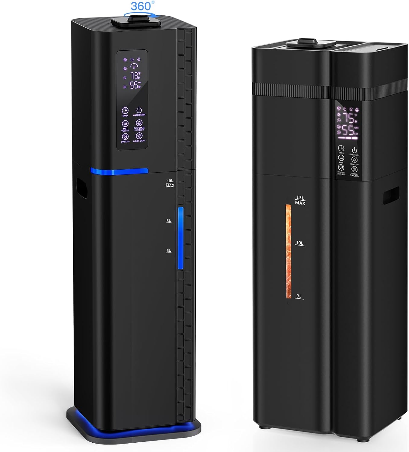10L/2.64Gal & 13L/3.4Gal Humidifier, Top Fill Quiet Ultrasonic Humidifiers for Bedroom, 24H Timer, 3 Mist Modes Humidifier Large Room, Home, Office, Plants, Black
