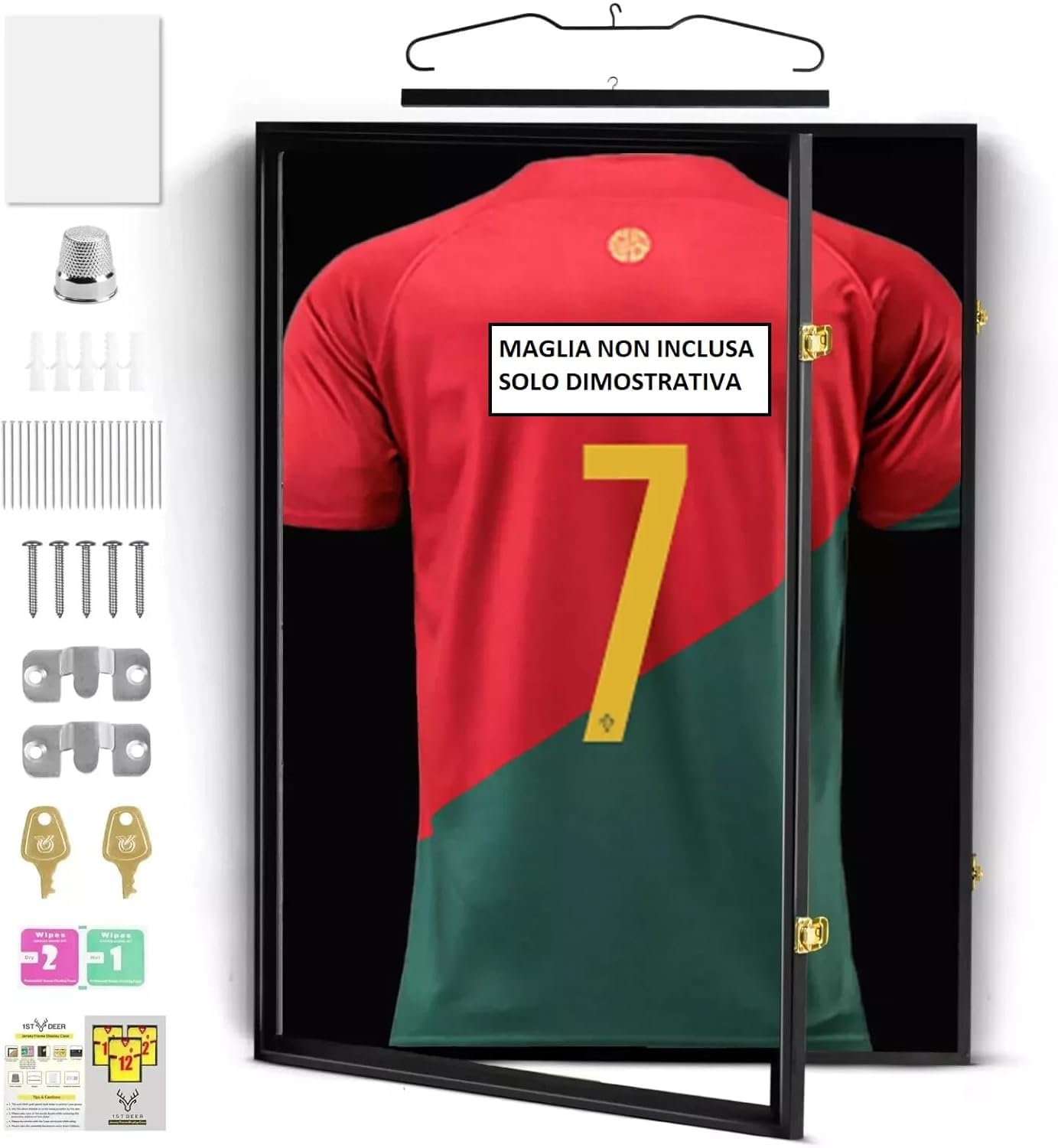 ONE SHOP Teca Quadro Vetrinetta Bacheca Cimeli Sportivi Cornice maglie sportive autografate maglie artisti musciali Quadro in LEGNO chiave di chiusura 60x80 cm