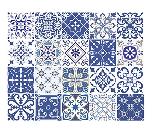 HODORPOWER - 20 pegatinas para azulejos de 15 x 15 cm, PVC, impermeables, a prueba de aceite, autoadhesivas, para baño, cocina, decoración del hogar, 15 x 15 cm, azul, 20x20cm (8"x8") Cover