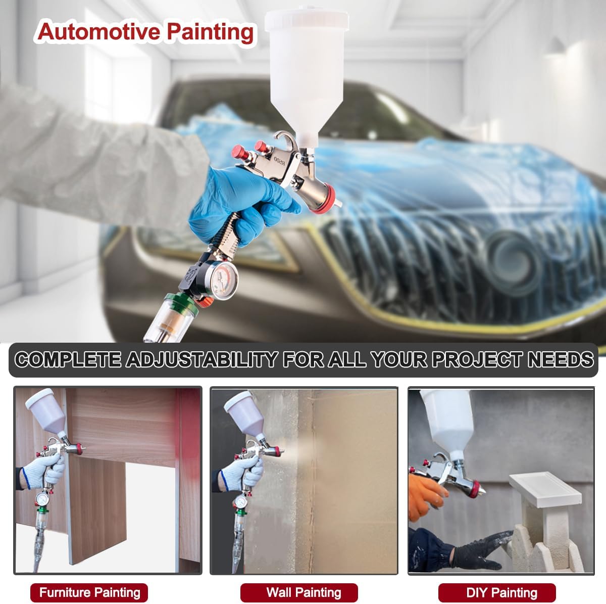 R500 LVLP Spray Gun 1.3mm Nozzles with Air Pressure Regulator&Oil-Water Separator,Automotive Paint Gun,Paint Guns Automotive,Body Repair Paint Spray Guns,Car Paint Gun for Primer,Top Coat