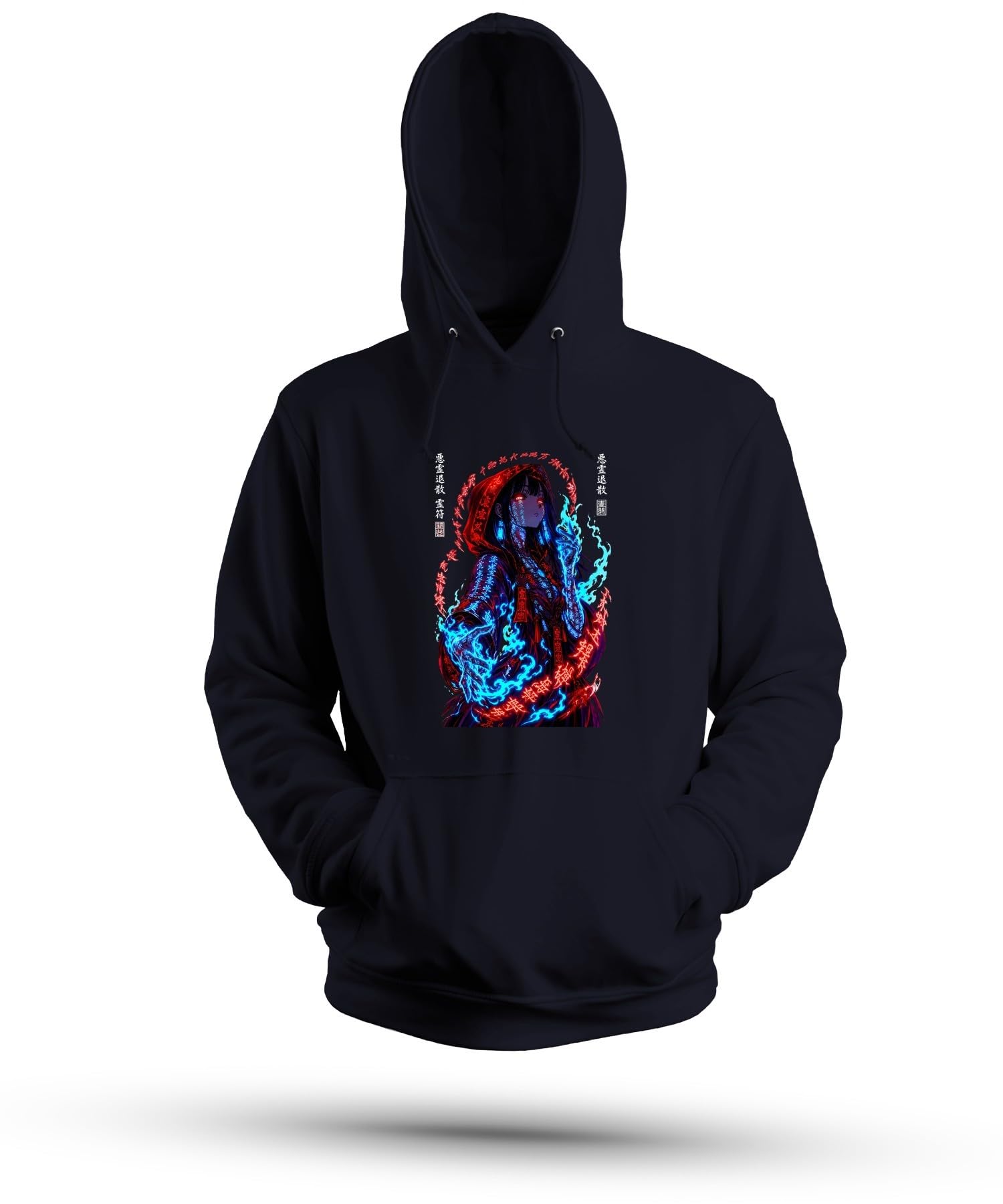Anime dziewczęcy czerwony kaptur Japonia Y2K bluza z kapturem | Manga Otaku Harajuku Streetwear Kanji Czarodziejka Czarownica Urban Fantasy Demonin Vaporwave Dark Aesthetic