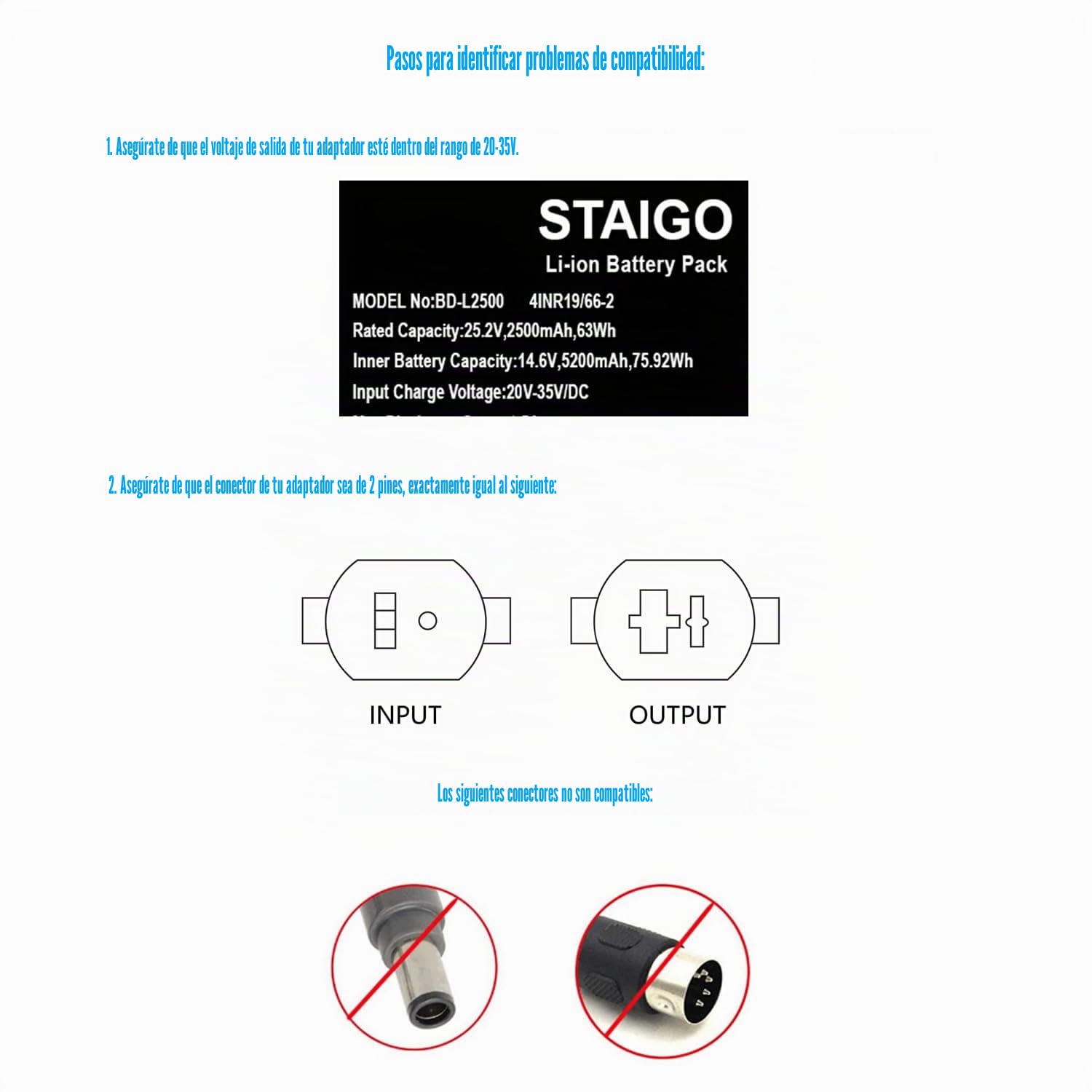 STAIGO Batería Universal para Muebles Reclinables Fuente de Alimentación Recargable para Muebles de Movimiento Eléctrico de 2 Pin para Okin-Limoss-Berkline-Med con Pantalla LED [2500mAh]