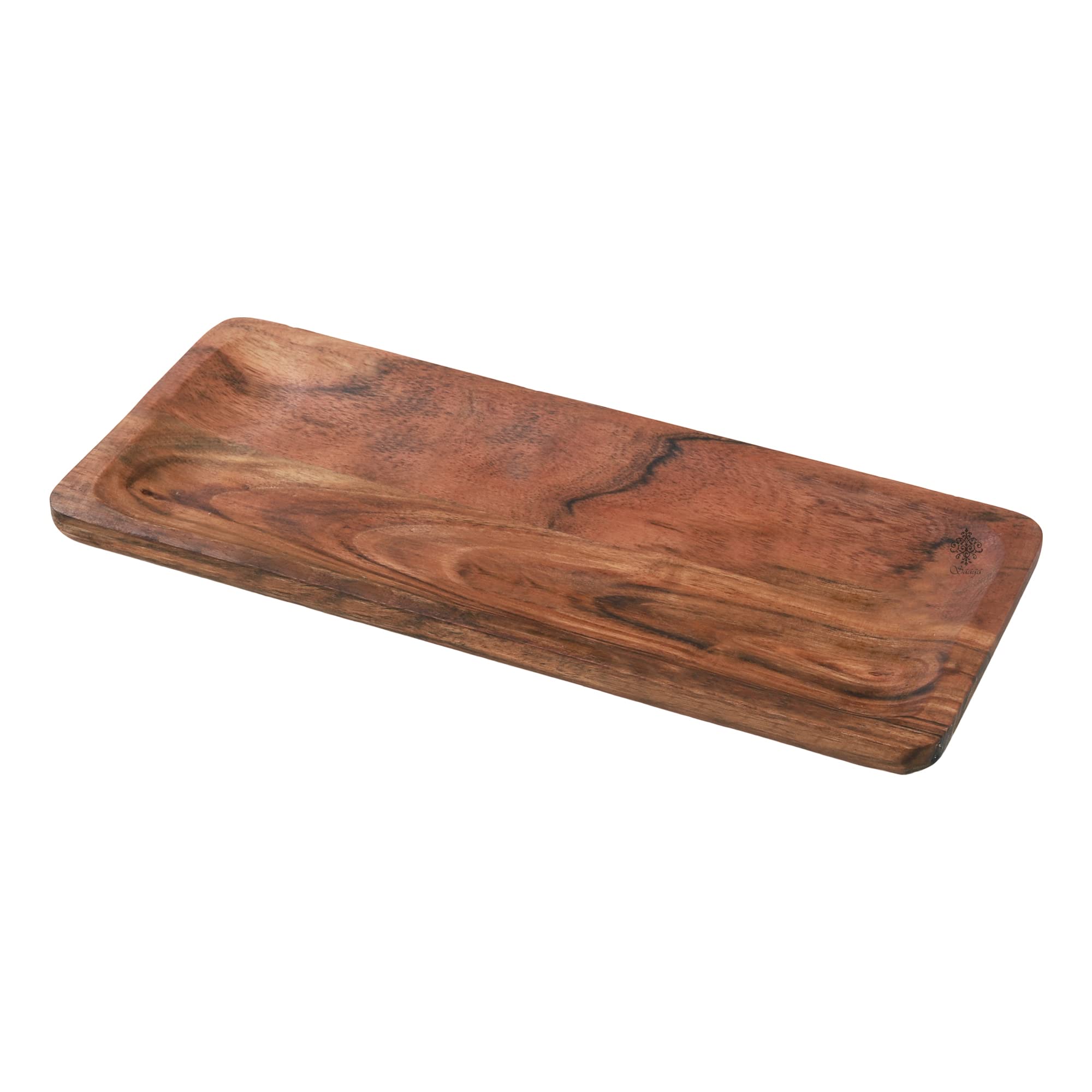 SAAGA Acacia Solid Wood Rectangular Platter - 12 Inch X 5 Inch - Tray for Kitchen & Dinning, Ideal for Snacks, Fruits, & Desserts - Brown