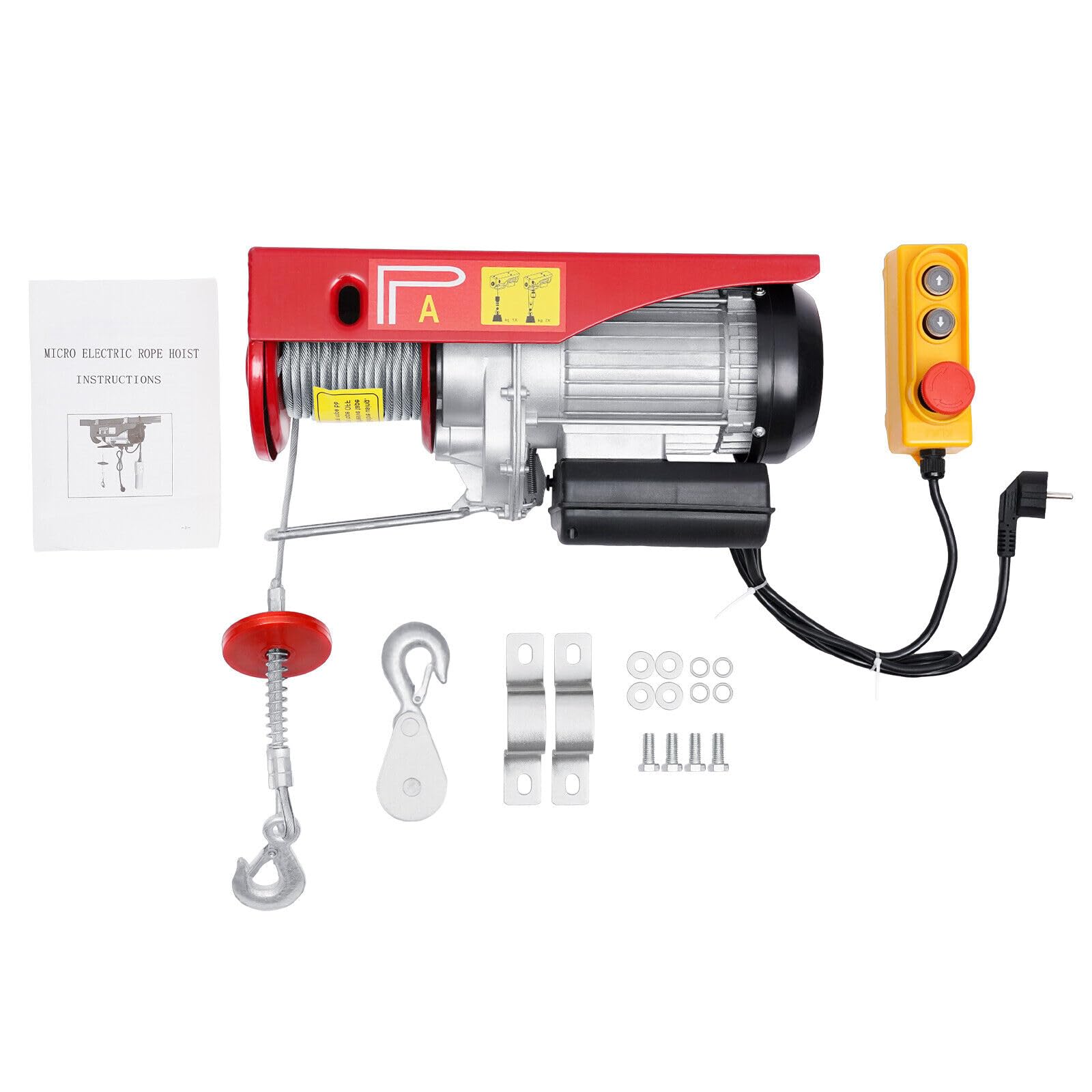 Elektrische Seilwinde Motorwinde 1300W Kran Winde Elektrokabel Winde Drahtseillänge Flaschenzug Seilzug Seilhebezug 800kg 12m Drahtseil