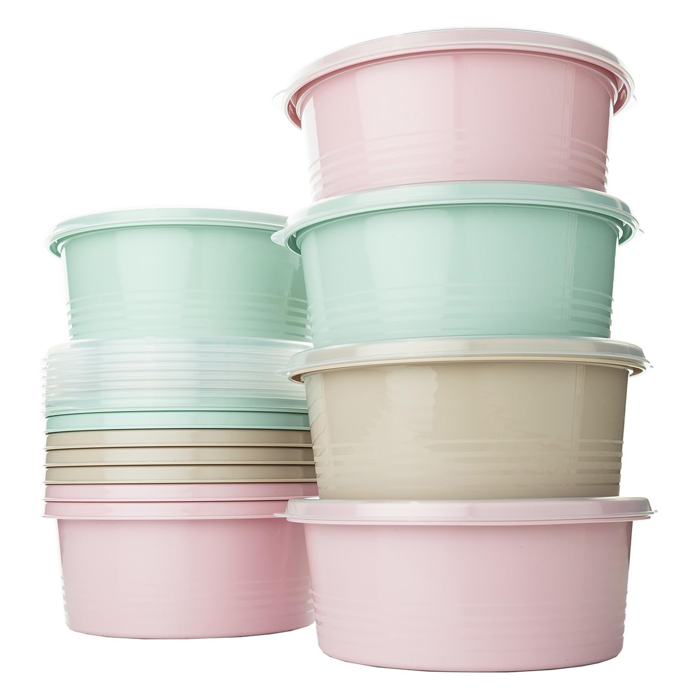 Confezione da 12 contenitori per alimenti 1L, contenitori rotondi in plastica, senza BPA, Tappo adatto per microonde, lavastoviglie, congelatore