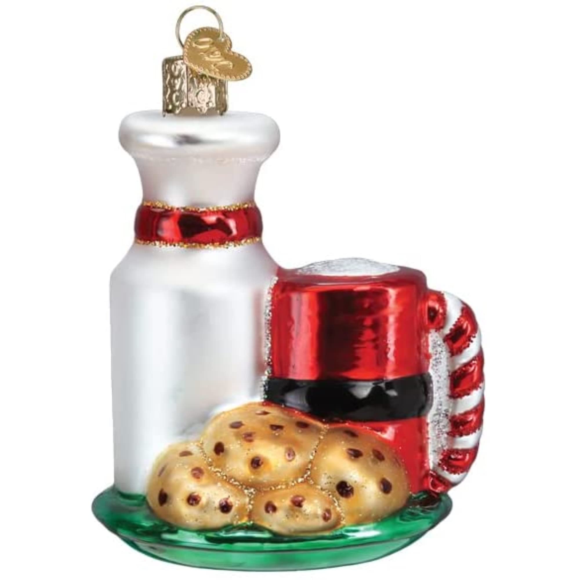 Old World Christmas Ornamento soplado de Cristal con Leche y Galletas de Papá Noel para árbol de Navidad