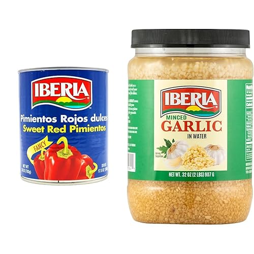Iberia Sweet Red Pimientos 27.5 onzas + ajo picado Iberia en agua, 32 onzas
