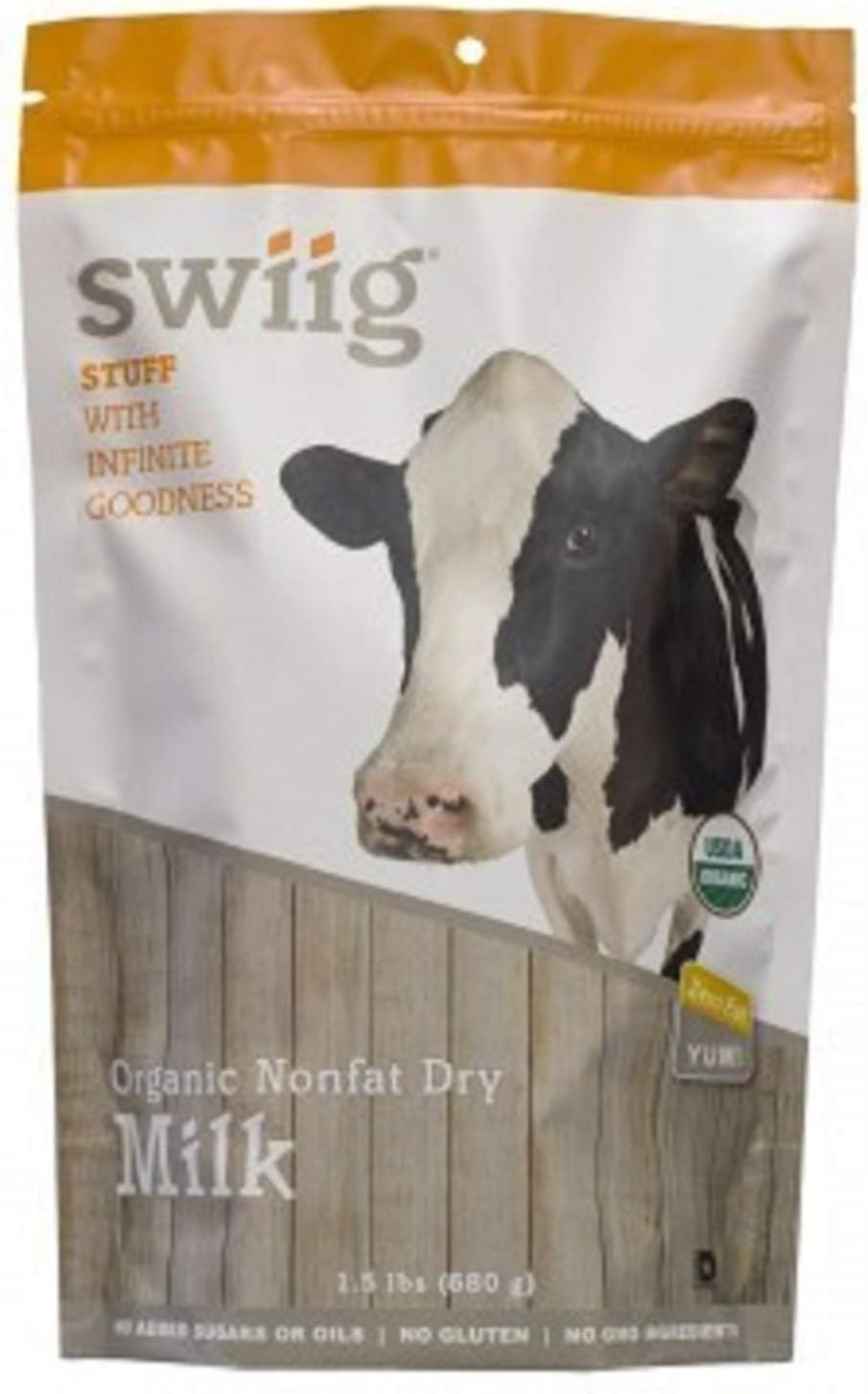 swiig Organic Nonfat Dried Milk, No Added Sugar or Oils, No Gluten, No GMO Ingredients, 1.5 Pound BagUSDA Organic