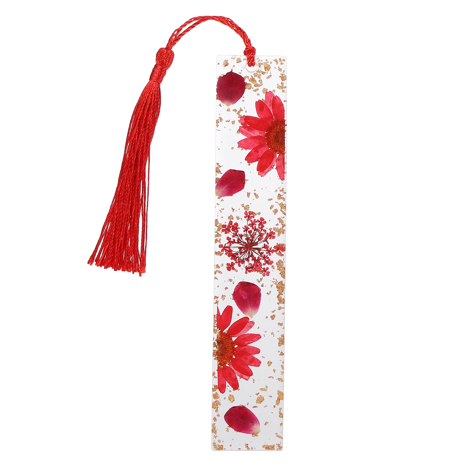 PATIKIL Dried Flower Resin Bookmark, Reading Book Marks with Tassel Bookmarks for Women Reading Accessories Gift Book Lover, Red (Chrysanthemum)