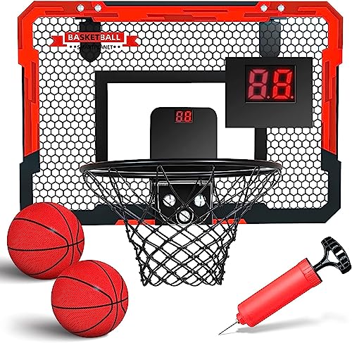 Soofam Indoor Basketball Hoop for Kids Adults Automatic Scoring Basketball Hoop Mini Basketball Hoop for Door with 2 Balls Basketball Toy for Kids Boys Teens Perfect for A Basketball Lover as Gift