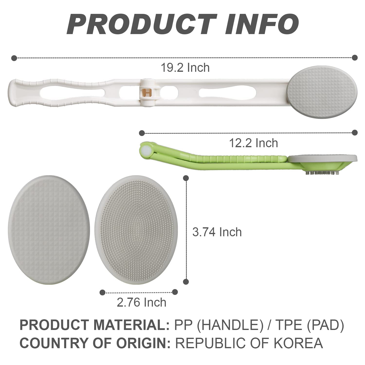 Aplicador de loción para espalda – 3 en 1 plegable, crema, protector solar, aplicador de ungüento, mango largo de 19 pulgadas, herramienta de masaje corporal – 1 almohadilla de cepillo corporal, 1 7