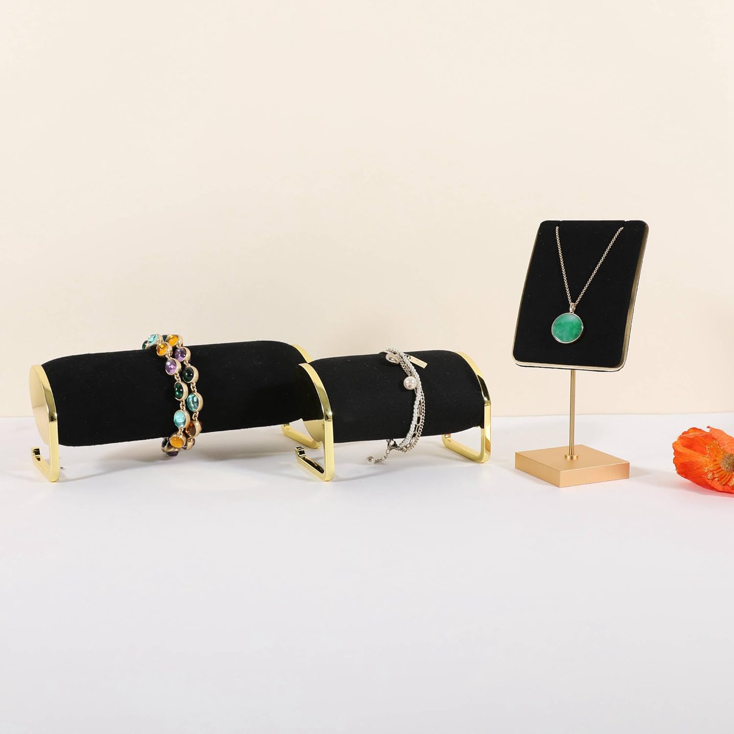 Velvet Necklace Display Stand for selling, Small Necklace Holder for Show, Metal Jewelry Storage Organizer【Black】