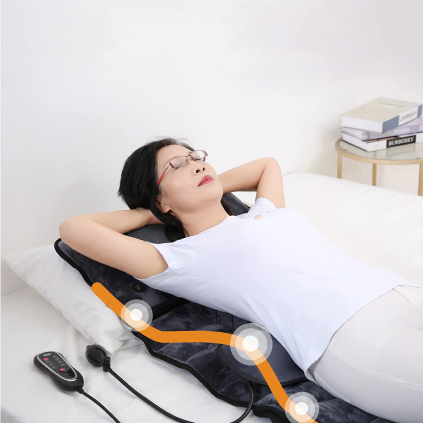 Esterilla de Masaje Corporal con Calor - Masajeador Shiatsu para Cuello y Espalda, colchón de Masaje eléctrico con tracción en la Cintura y Bolsa de Aire calefactable, 9 Modos de Masaje y vibración,