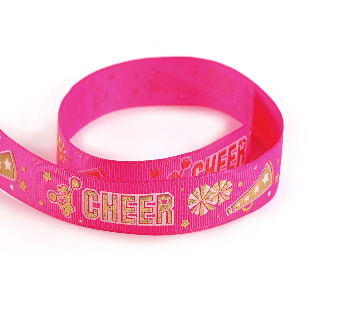 Grosgrain Polyester Ribbon Gold Sparkle Cheerleader Spirit Sport Cheer Team Ribbon 10 Yards 7/8" 22mm - Exclusive Design 10 Yards pink cheerleaderribbon