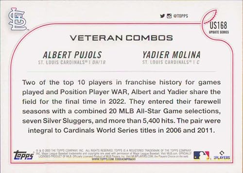 Miniatura 2 de 2022 Topps Update #US168 Yadier MolinaAlbert Pujols NM-MT St. Louis Cardinals Baseball