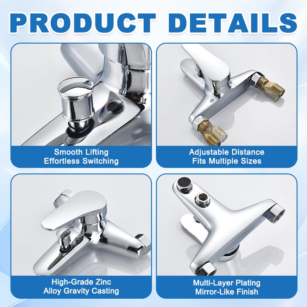 Grifo Bañera y Ducha, HOVCEH Grifo Ducha de Tamaño Ajustable 13,5-17,5 cm, Monomando Duchas de Aleación de Zinc para Duchas y Bañera