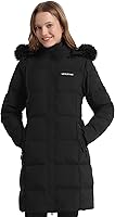Venustas Women's Long Down Puffer Coat with Detachable Faux Fur Hood - Water-Repellent Windproof Winter Parka Jacket