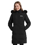 Women's Long Down Coat with Detachable Faux Fur Hood, Water-Repellent Winter Puffer Parka Jacket