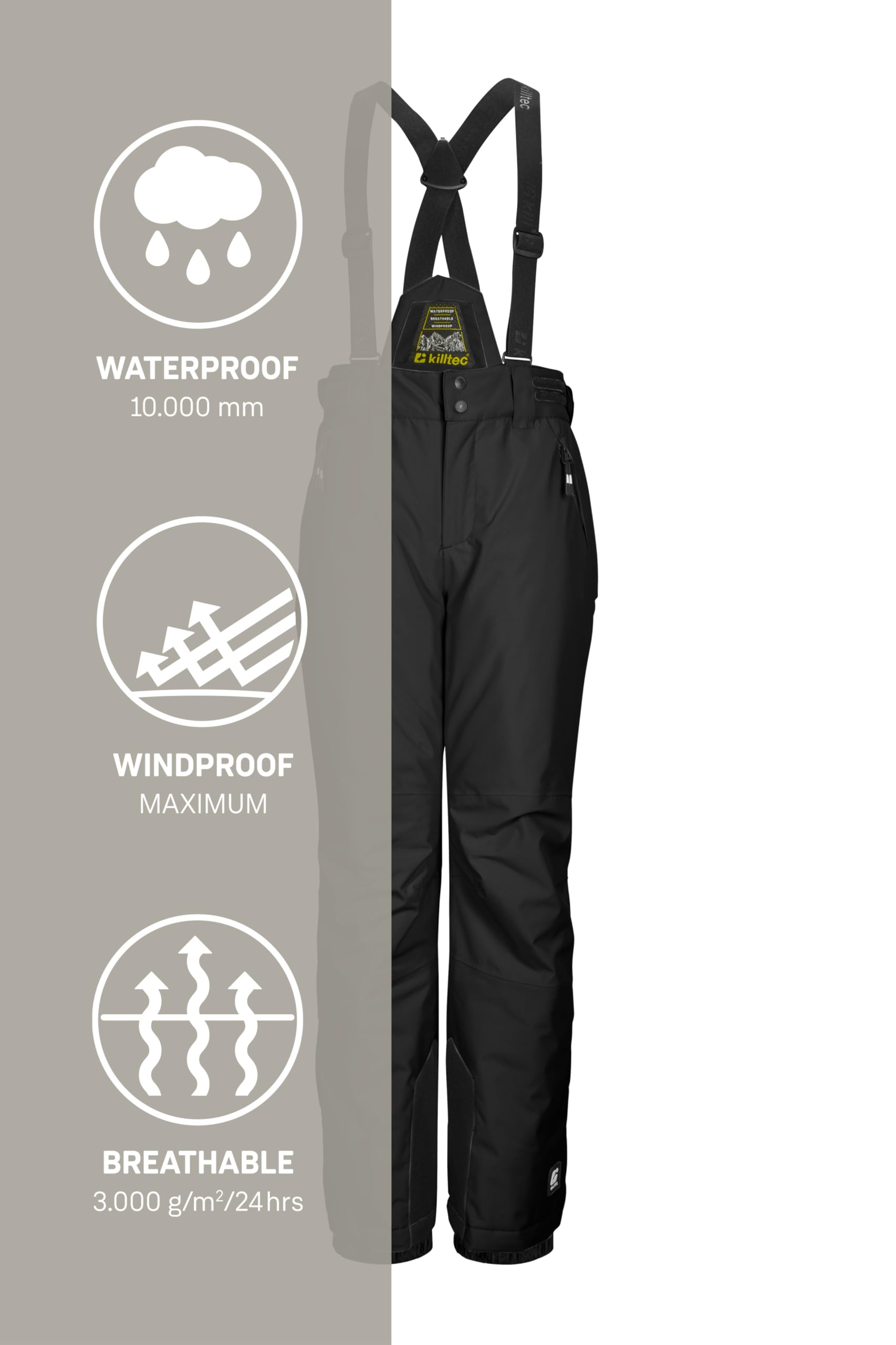 Killtec - Ksw 214 Bys Ski Pnts, Pantaloni da Sci/Funzionali con Pettorina Staccabile, Protezione Bordi e paraneve Bambini e Ragazzi