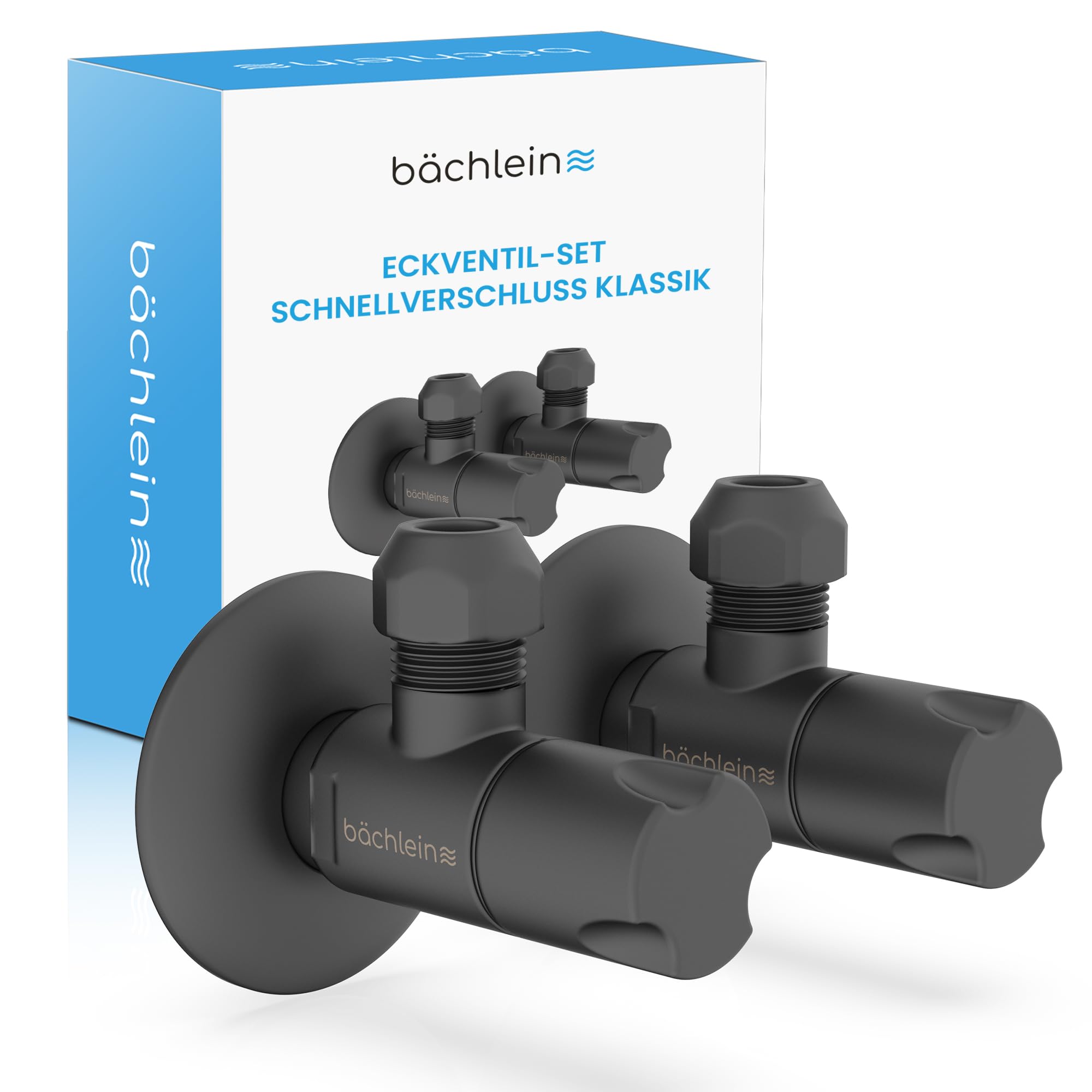 Bächlein Universal Eckventil mit Schnellverschluss Klassik Schwarz Matt [2er Set] - 1/2 Zoll, öffnet und schließt mit nur 1/4 Umdrehung [Quarter Turn]