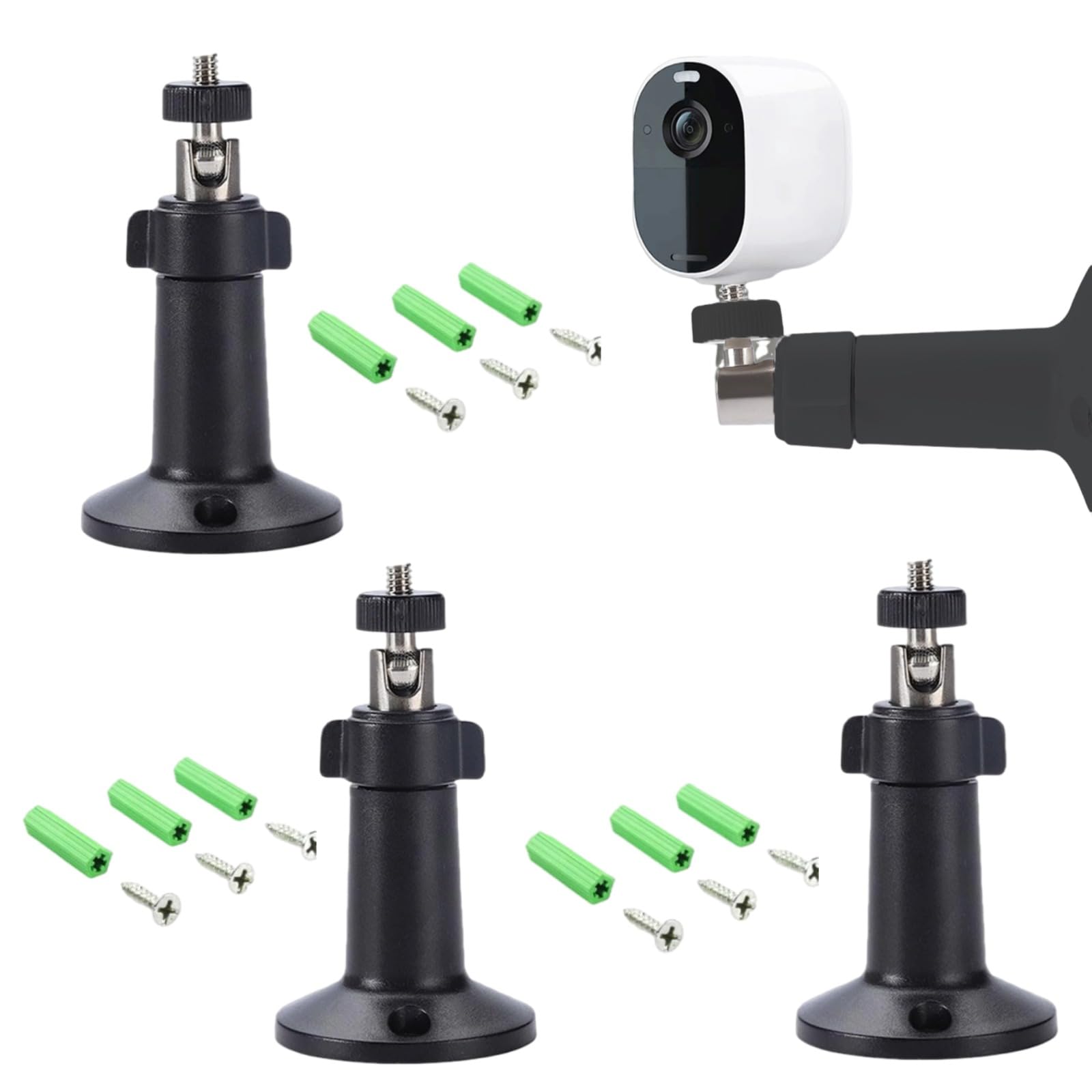 3 Stück Kamera Wandhalterung, Wandhalterung Kamera, Verstellbare Sicherheitskamera Halterung, 360 Degree Drehbar, Kompatibel mit Arlo Pro, Blink, CCTV, Schwarz