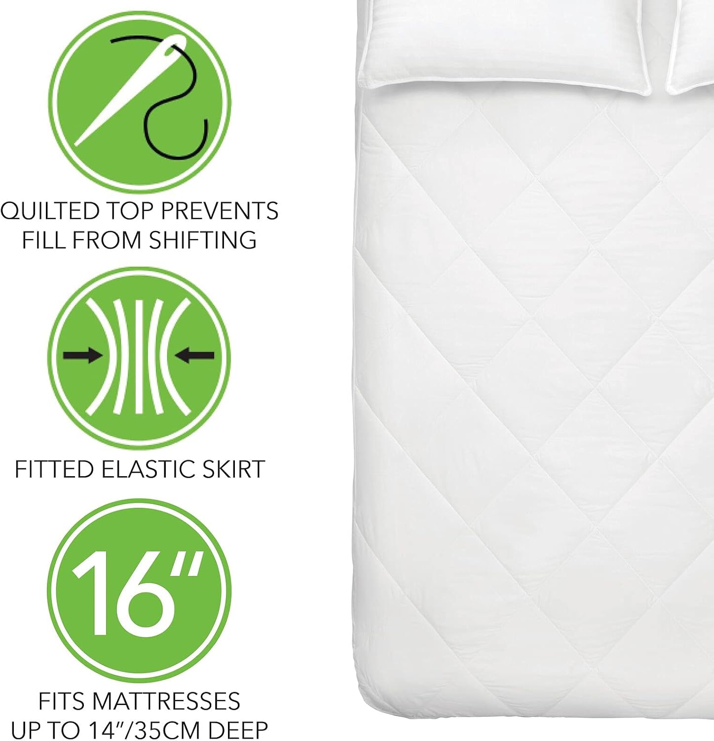 mDesign Cal. King Size Quilted Mattress Pad Cover - Soft Box Stitched Bed Topper, Secure Fitted 16" Deep Pocket - Vinyl Free, Machine Washable - Optic White