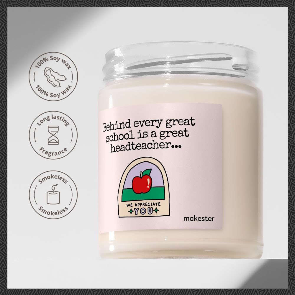 Head Teacher Gifts - Luxury Soy Wax Candle - Vanilla, Jasmine, Sugared Almond - Makester, White - Image 2