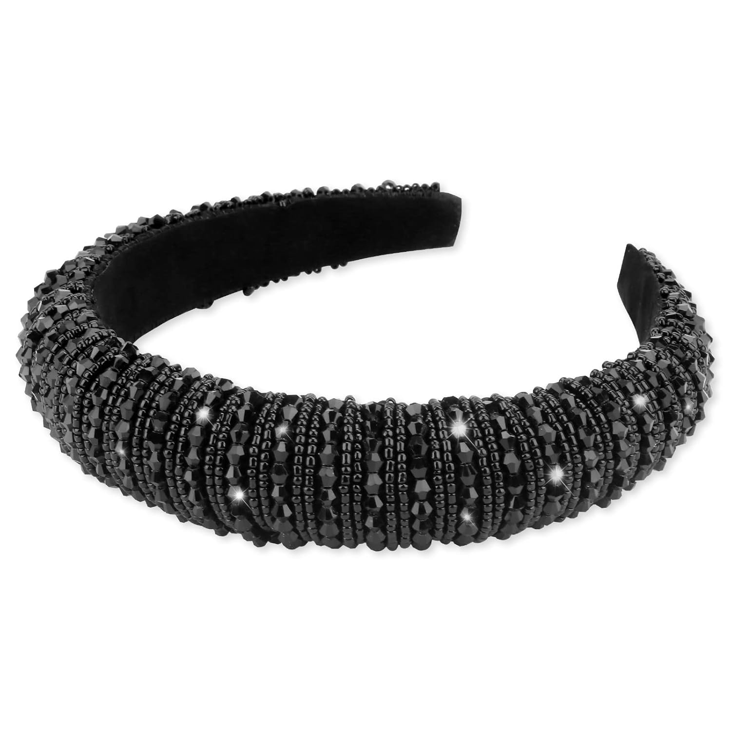 Wecoe Black Rhinestone Headband Fashion Headbands Women Padded Headband Fancy Bling