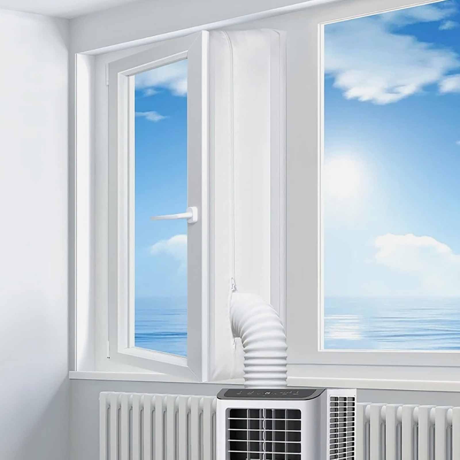Fensterabdichtung für Mobile Klimageräte Weiß Heißluftstopp Klimaanlage Fensterabdichtung Wäschetrockner Ablufttrockne Hot Air Stop zum Anbringen an Fenster Geeignet für Fenster Flügelfenster
