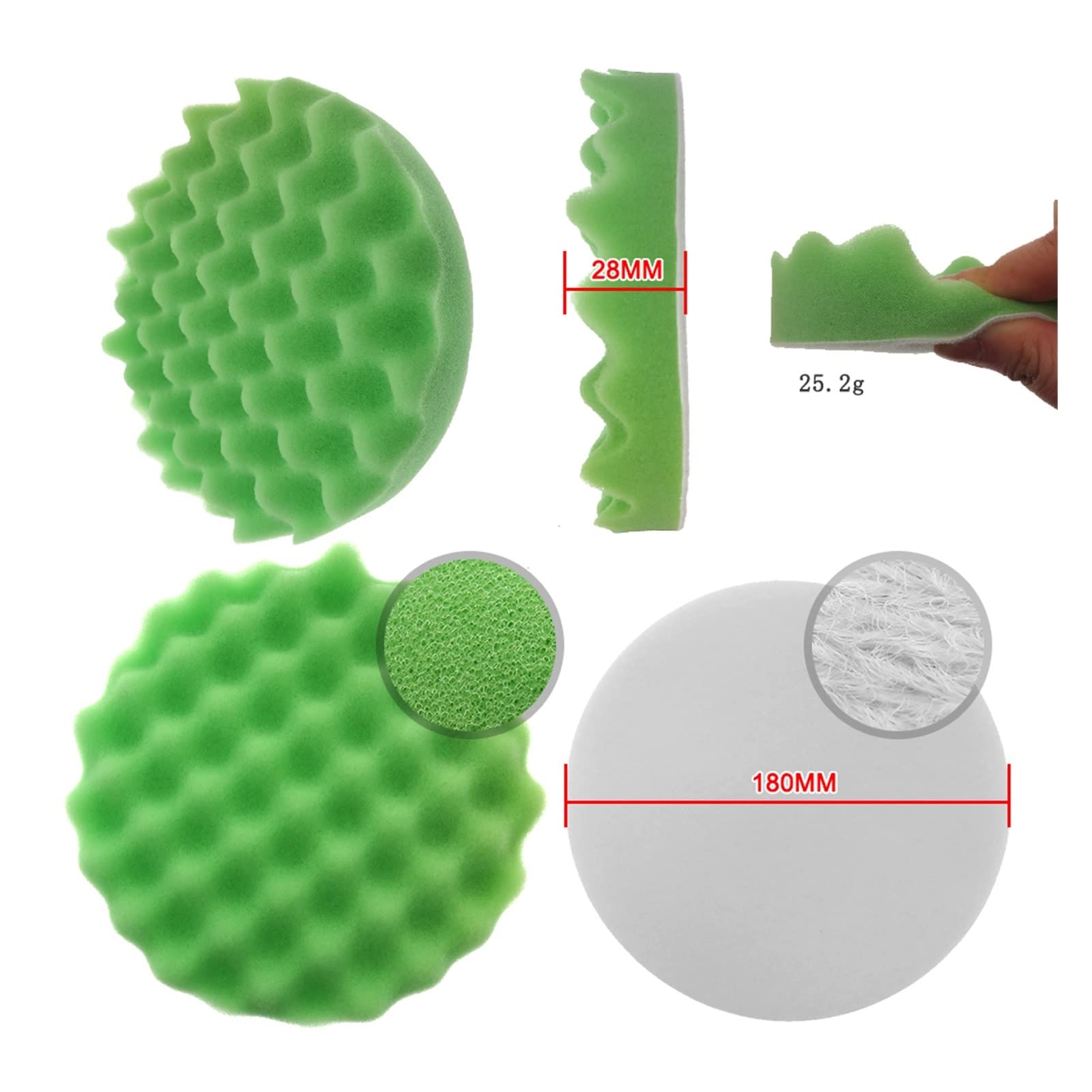 Juego de almohadillas de esponja amortiguadora de 7 pulgadas, 9 Uds., Kit de almohadillas de pulido de coche de lana, encerado automático con adaptador de taladro M14 for herramientas de limp
