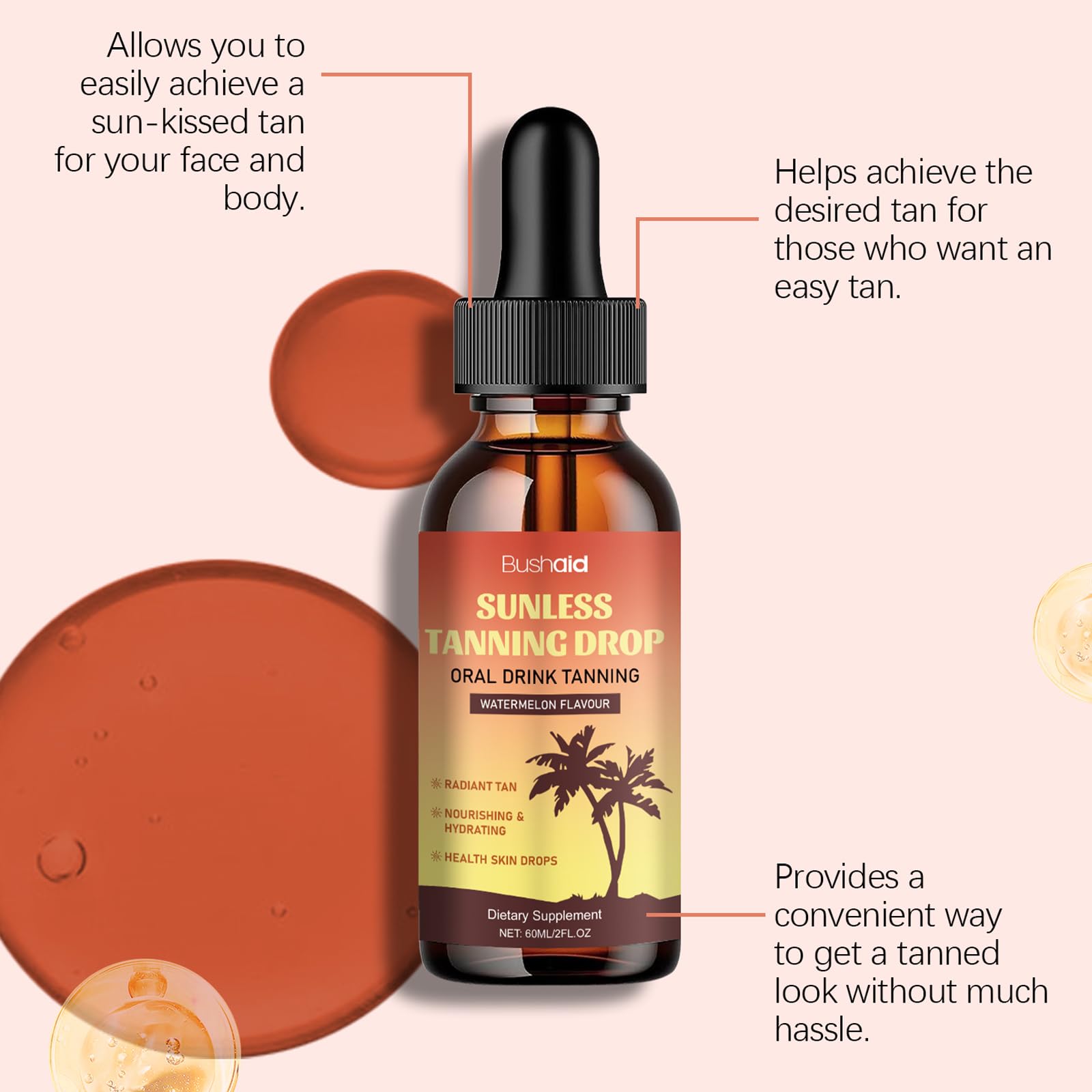 Tanning Drops, 60ml Self Sunless Tan Drops for Face and Body Promotes Natural Skin Tone, Nourishing And Moisturizing with Massage Stick - Image 4