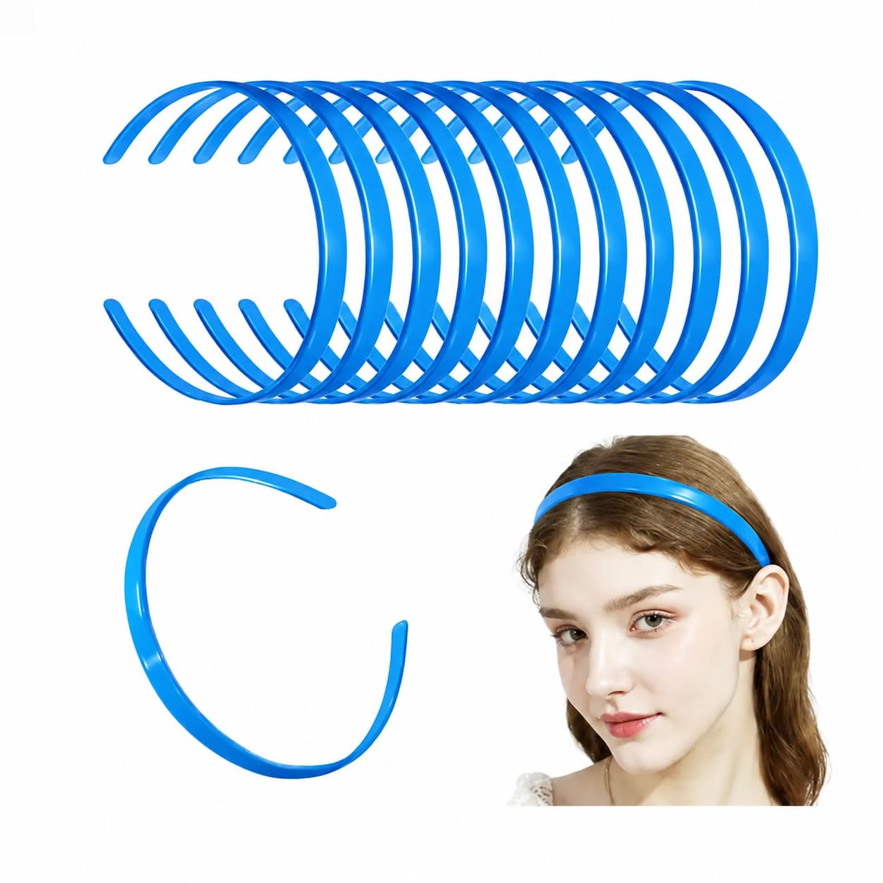 Glam Shopperz Blue Plastic Hair Headbands, Pack of 11, Thin Plain Band For Girls-image-25