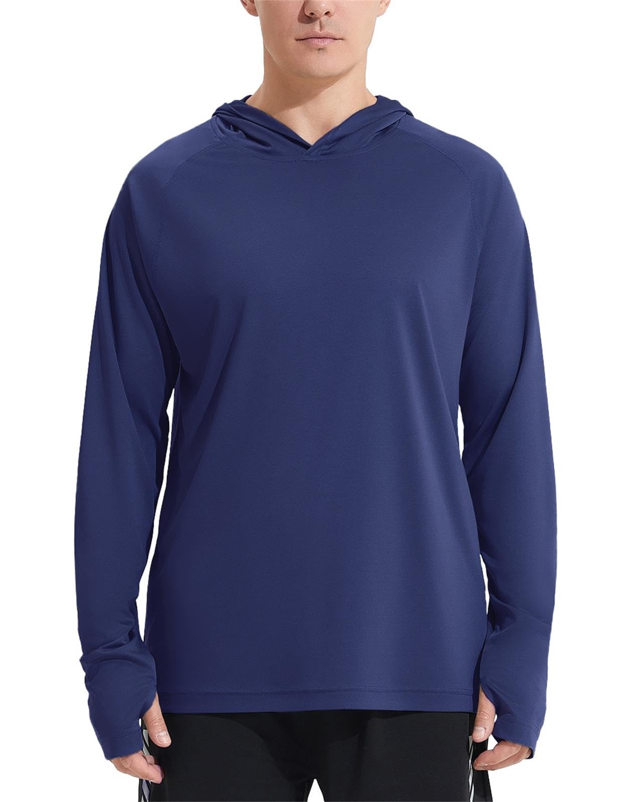 JOYMASAR Men's Dry-Fit UV Moisture Wicking UPF 50+ SPF Sun Protective Fishing Hiking Swim Long Sleeve Shirt with Hoodie Navy