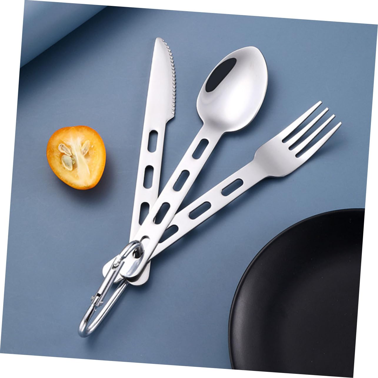 Toddmomy 3sets Posate Portatili Acciaio Inossidabile Per Campeggio e Viaggi Kit Completo Con Forchetta Cucchiaio e Cutter Facile Da Trasportare Per Picnic e Attività Outdoor